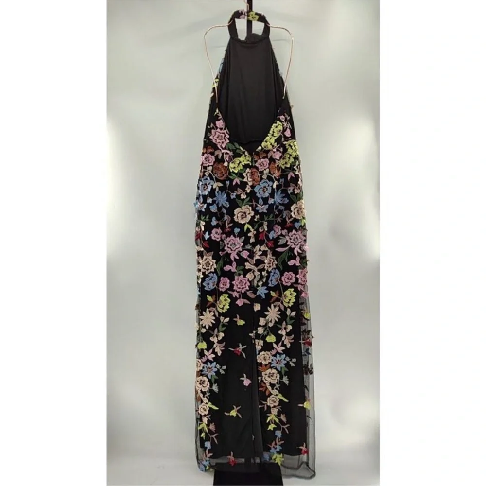 Lulu's Black Floral Halter Maxi Dress with Multicolor Embroidery - Picture 3 of 3